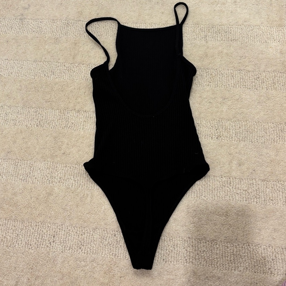 Aritzia Low Back Black Ribbed Bodysuit
